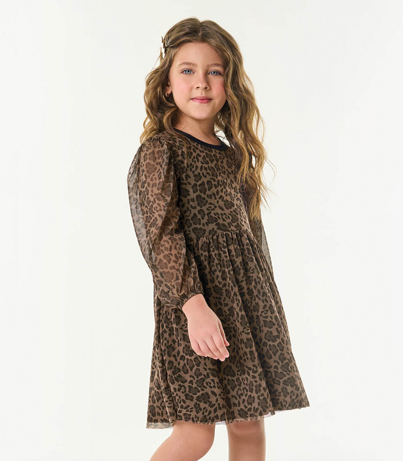 Vestido Manga Longa Infantil Oncinha Trick Nick Marrom 14