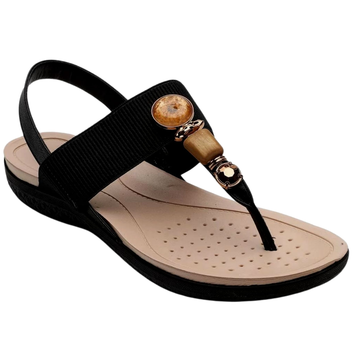 Sandália Rasteira Feminina Ultraconforto Pedras Modare 7125.247.27520 - Preto - 38