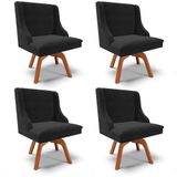 Kit 4 Cadeiras Estofadas Giratória Para Sala De Jantar Lia Suede Preto - Ibiza