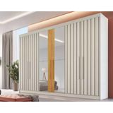 Guarda Roupa Casal Potente C/6 Gavetas E 6 Portas C/ 4 Ripadas C/2 Espelhos Off White/peroba - Europa