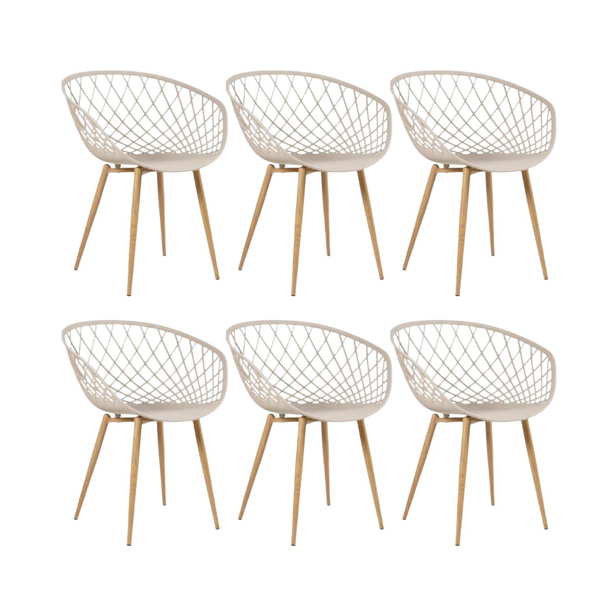 Kit 6 Cadeiras Clarice Nest Wood Com Apoio De Braço - Bege