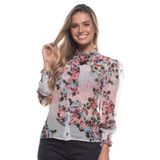 Blusa Feminina Angelical Florida Manga Bufante Rosa  G