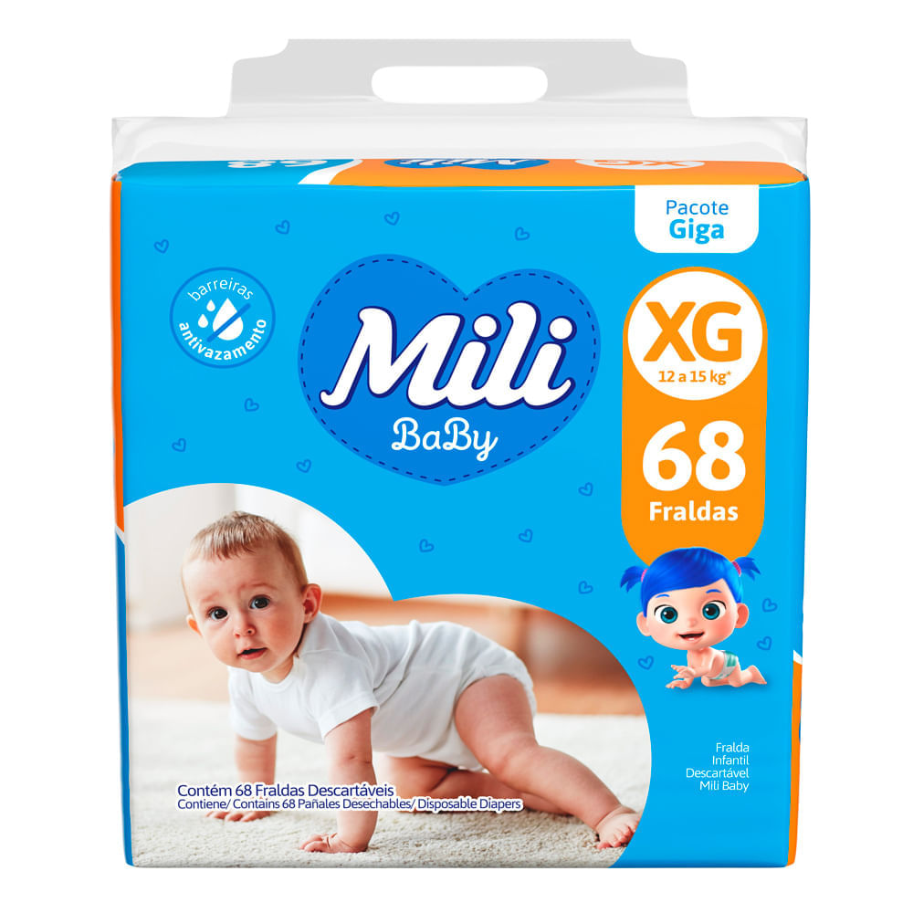 Fralda Mili Baby Tamanho Xg Pacote Giga 68 Unidades Descartáveis ...