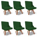 Kit 6 Cadeiras Estofadas Base Giratória De Madeira Lia Veludo Verde Luxo - Ibiza