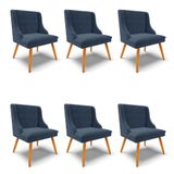 Kit 6 Cadeiras Estofadas Para Sala De Jantar Pés Palito Lia Suede Azul Marinho - Ibiza