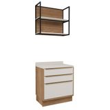 Cozinha Modulada Pequena Com Tampo Herval Ten, 3 Peças, 100% Mdf, 80 Cm