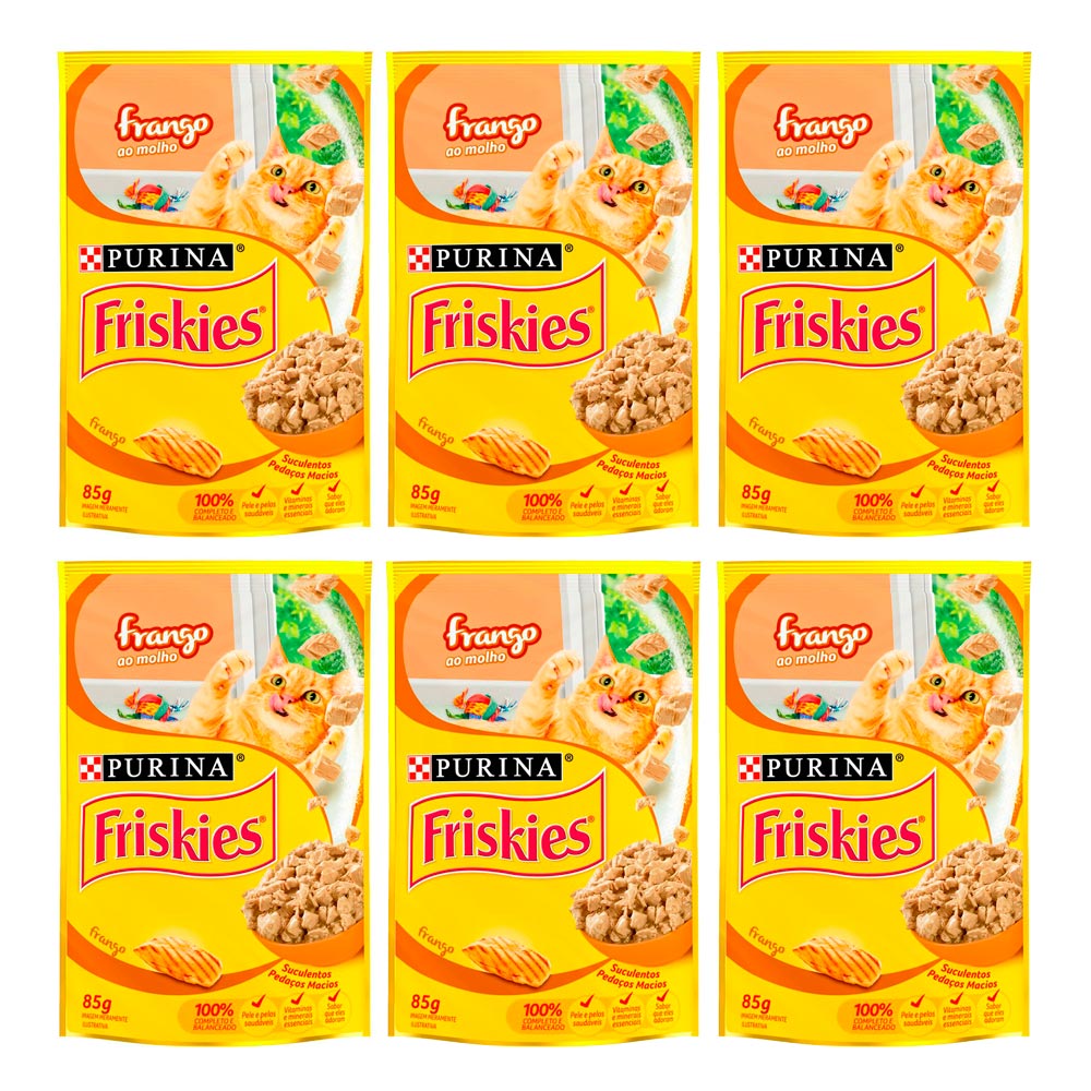 Kit 6 Ração Úmida Para Gato Friskies Adulto Sabor Frango Ao Molho Em Sachê 85g