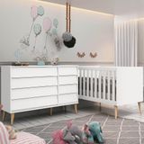 Kit Quarto Infantil Branco – Cômoda Noah 4 Gavetas Com Porta + Berço Mini Cama Noah