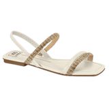Sandália Feminina Rasteira Flat Tiras Brilhantes Moleca 5462.111.27160 - Cristal/branco Off - 38
