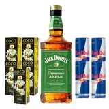 Combo Whisky Jack Daniel&#39;s Apple + 4 Red Bull + Água De Coco