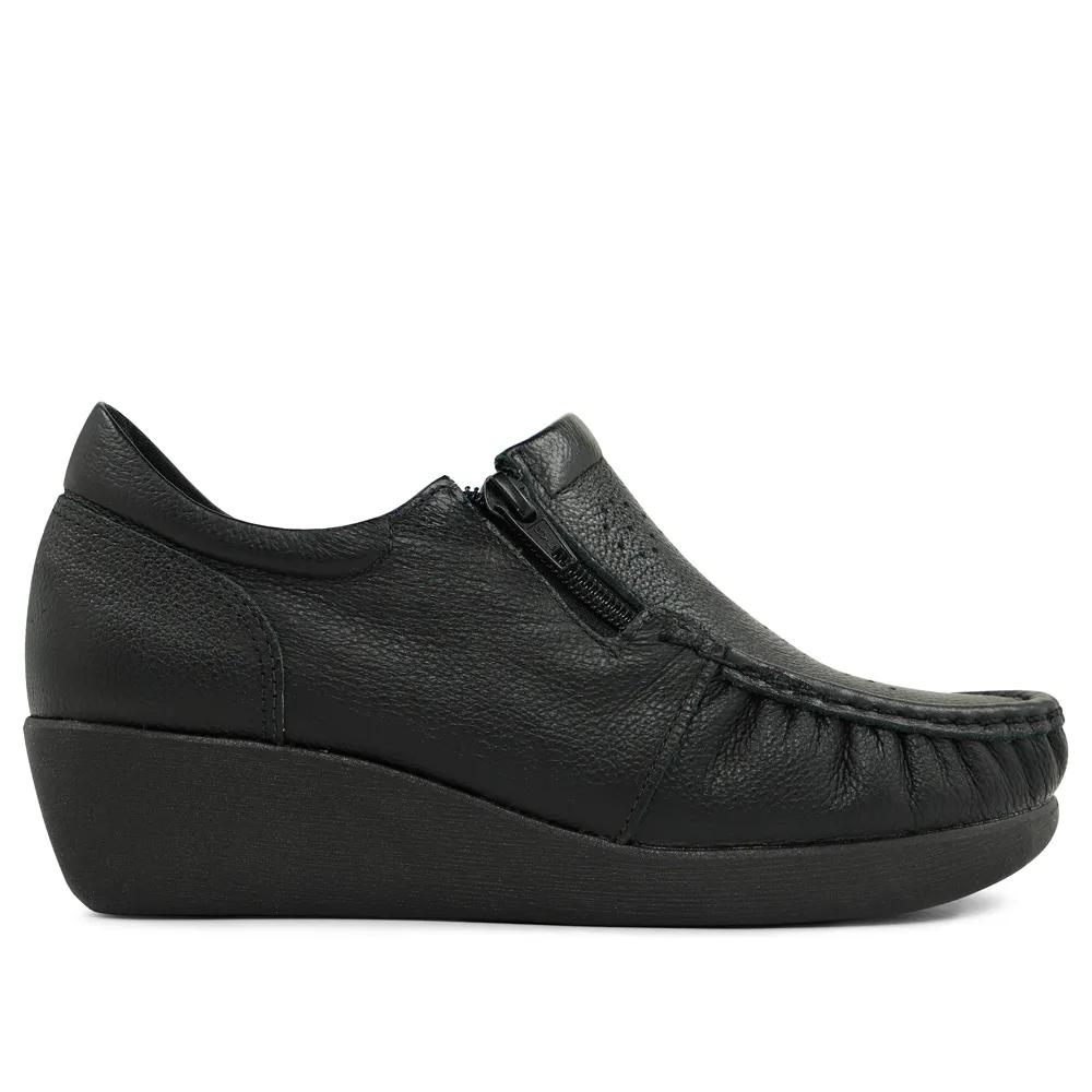 Mocassim Usaflex Anabela Couro Ziper Ref 6262pl Preto 039