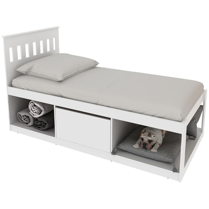 Cama Solteiro 2 Nichos 1 Bau Cm8037 Branco Tecno Mobili