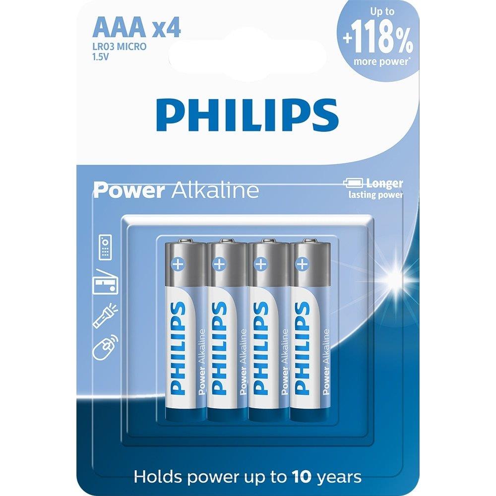 Pilha Philips Aaa Alcalina Lr03p4b/59 1.5v - Embalagem Com 4 Unidades