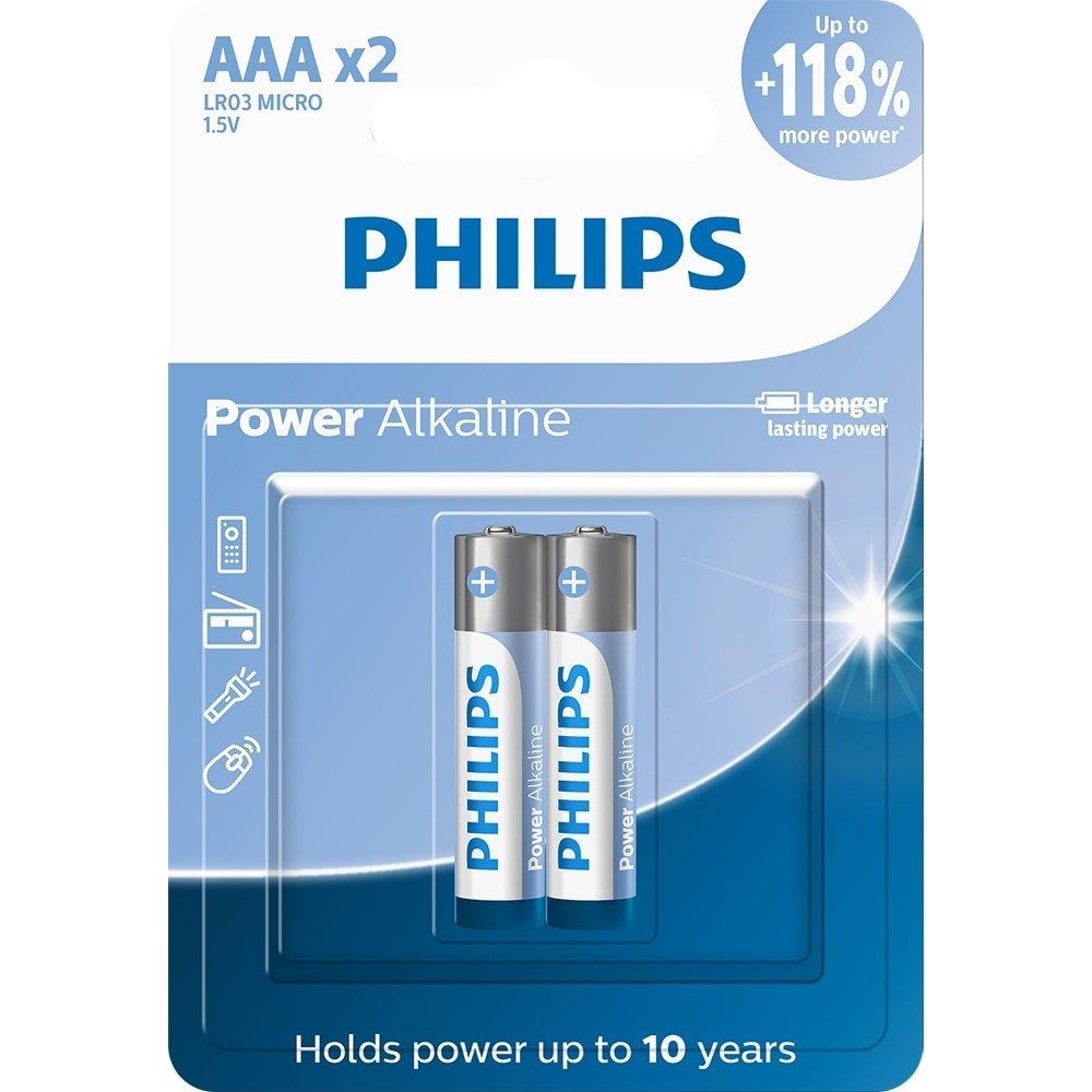 Pilha Philips Aaa Alcalina Lr03p2b/59 1.5v - Embalagem Com 2 Unidades