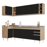 Armário De Cozinha Modulado De Canto Direito 5 Peças Cp45 Com Pia Inox Castanho/preto - Lumil