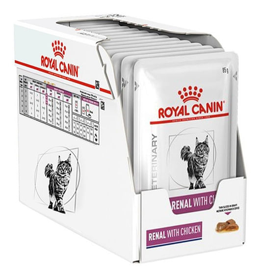 Caixa 12un Ração Úmida Sachê Royal Canin Vet Gatos Renal 85g