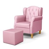 Poltrona De Amamentação Pés Madeira E Puff Letícia Sintético Rosa - Phoenix