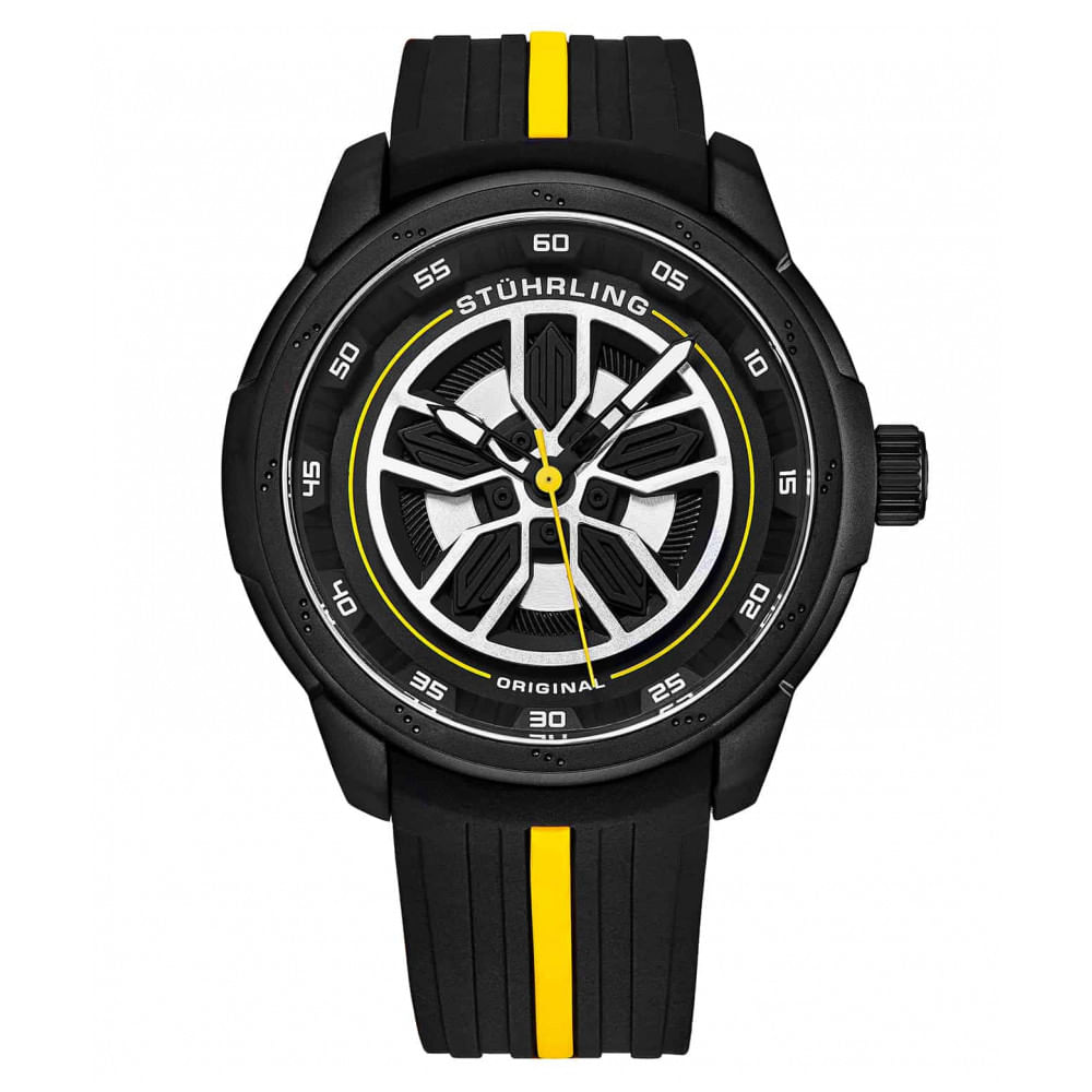 Relogio Masculino Stuhrling Aviador 984 Quartzo 44mm, Preto E Amarelo