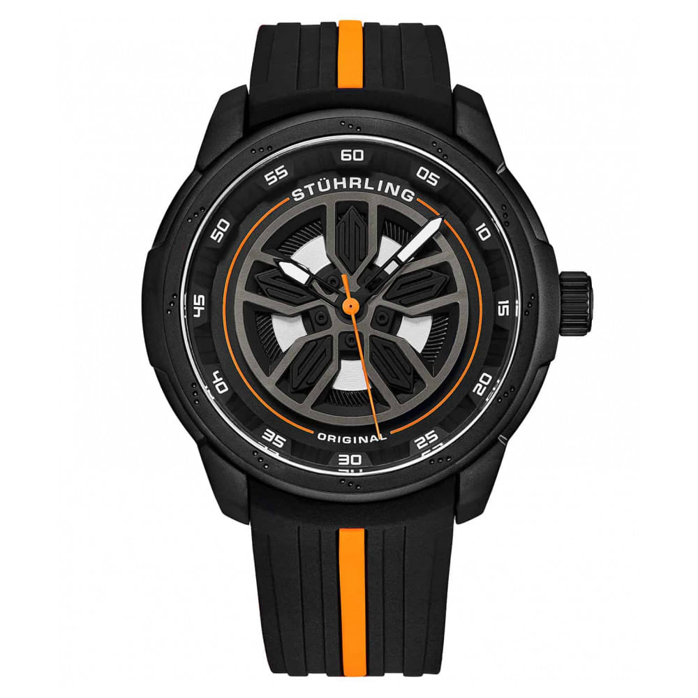 Relogio Masculino Stuhrling 984 Quartzo 44mm, Preto E Laranja