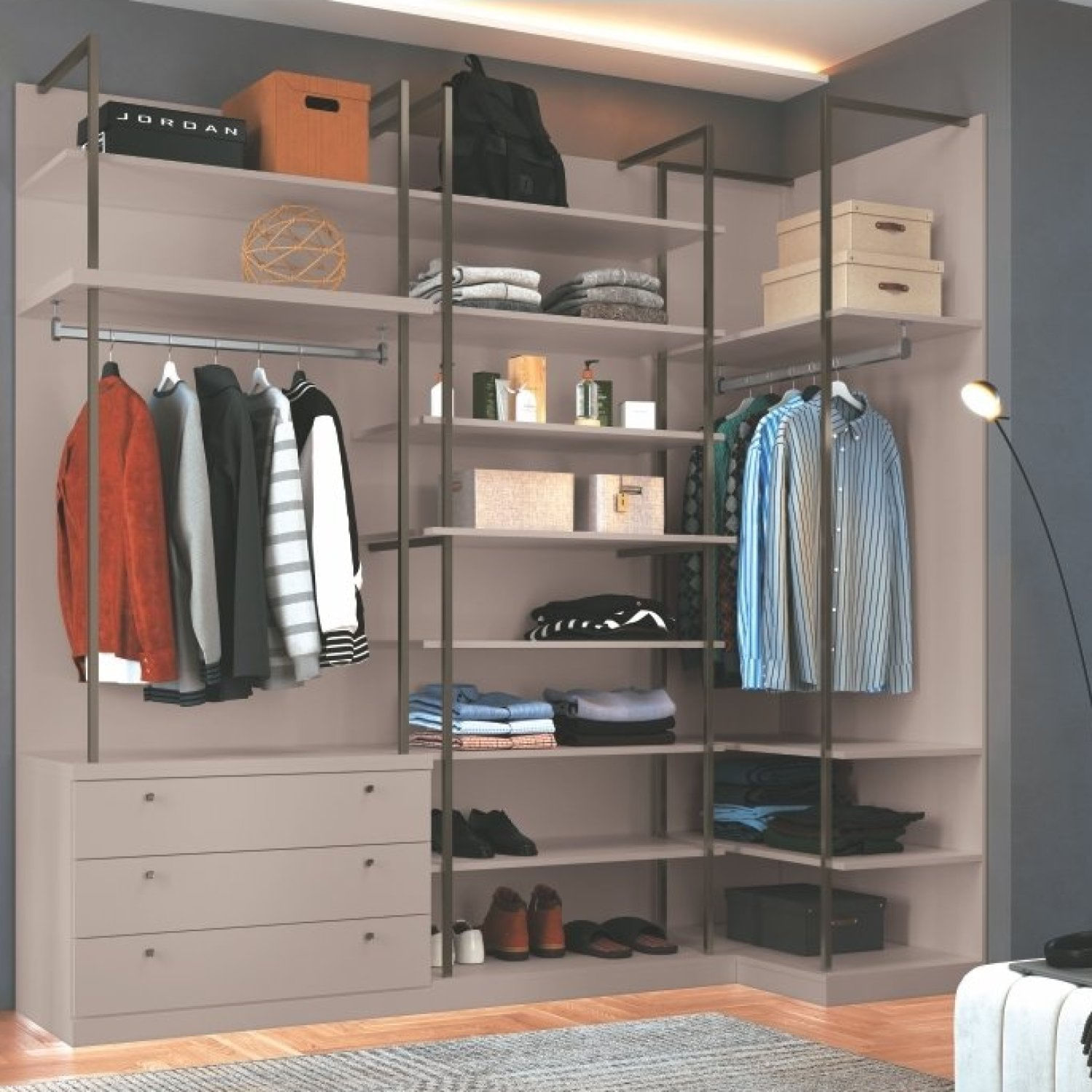 Painel De Fechamento De Canto Para Guarda Roupa Closet Modulado Smart Tube Duna