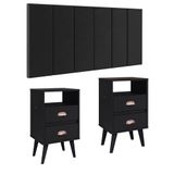 Cabeceira Modular Painel Cama Box Casal Queen 1,60 Júlia Jogo Quarto 2 Mesinhas Gavetas Multiuso Vintage Classic New -preto- Rpm