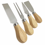 Kit Para Queijos E Frios Petiscos Conjunto De 4 Peças Cabo Madeira 2 Espátulas 1 Faca 1 Garfo