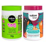 Kit Salon Line Gelatina To De Cacho + Creme Para Pentear Definição Antifrizz 1kg