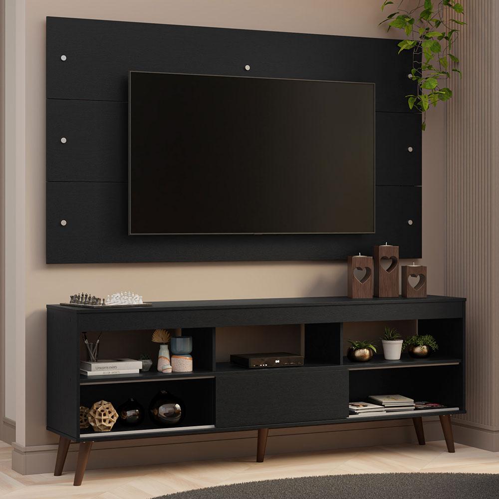 Rack Com Painel Para Tv Até 65 Polegadas Com Pés Preto Detroit Madesa