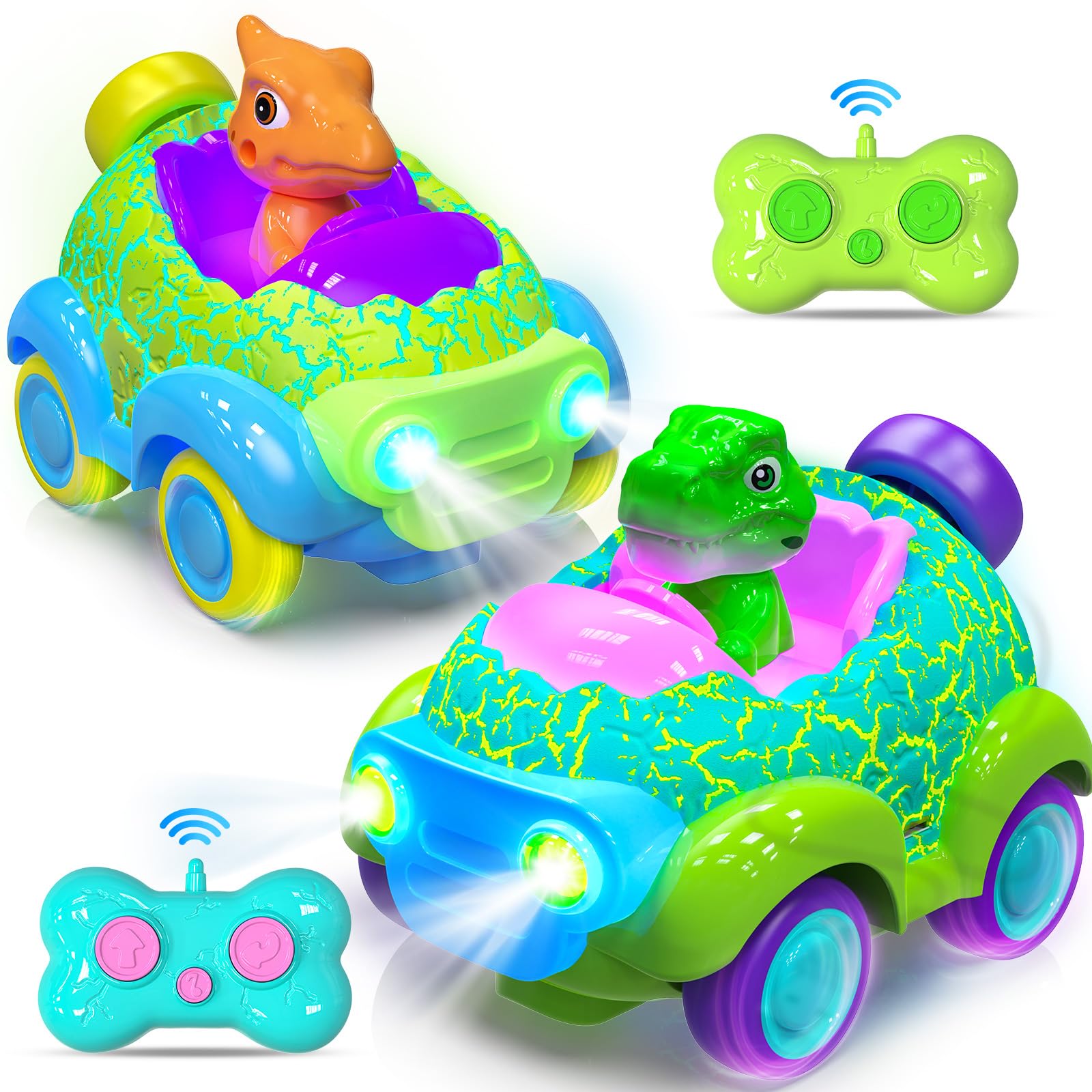 Carro De Controle Remoto Beefunni Toddler Dinosaur, Pacote Com 2 A 3 Anos