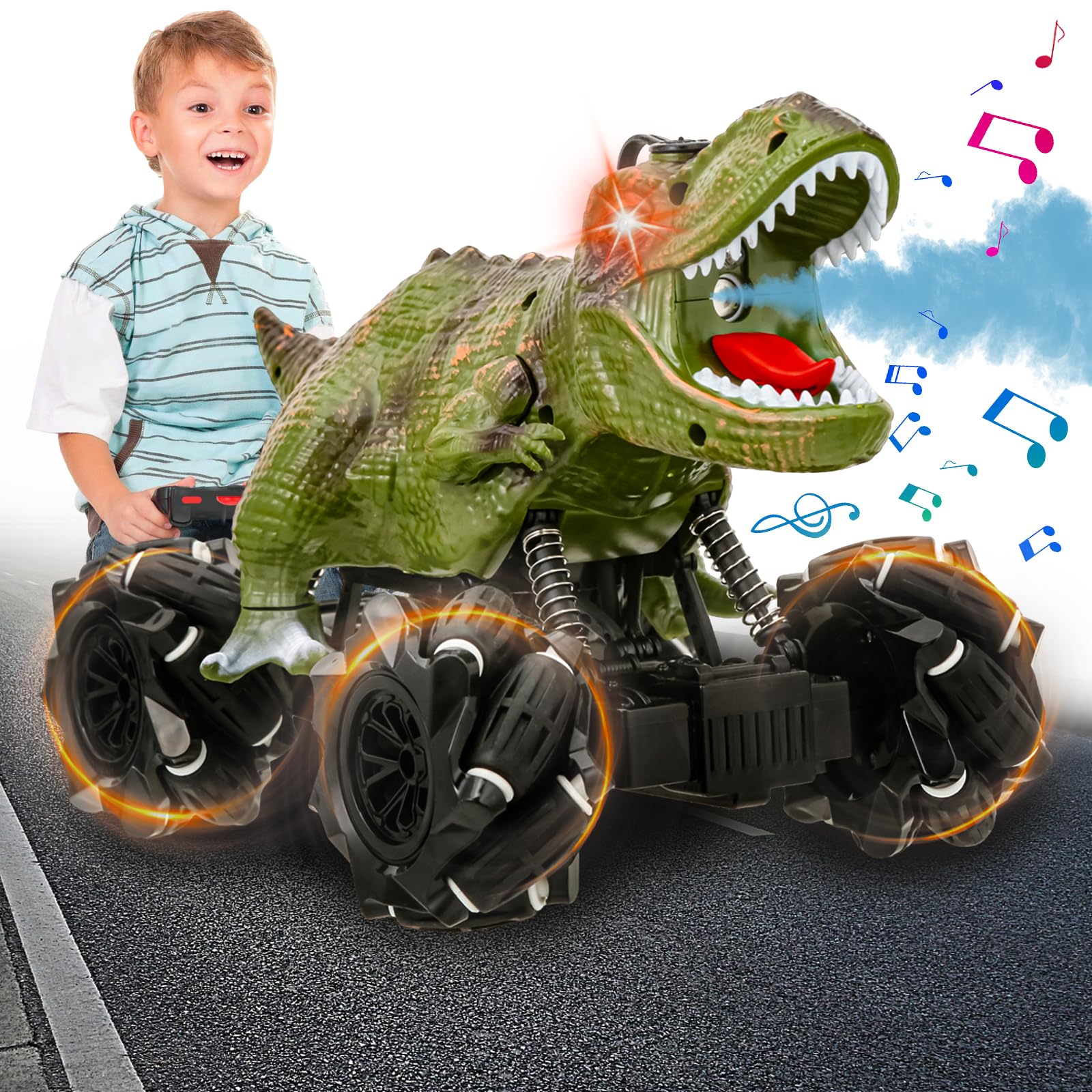 Carro De Controle Remoto Kunisjoy Dinosaur Monster Truck Para Crianças