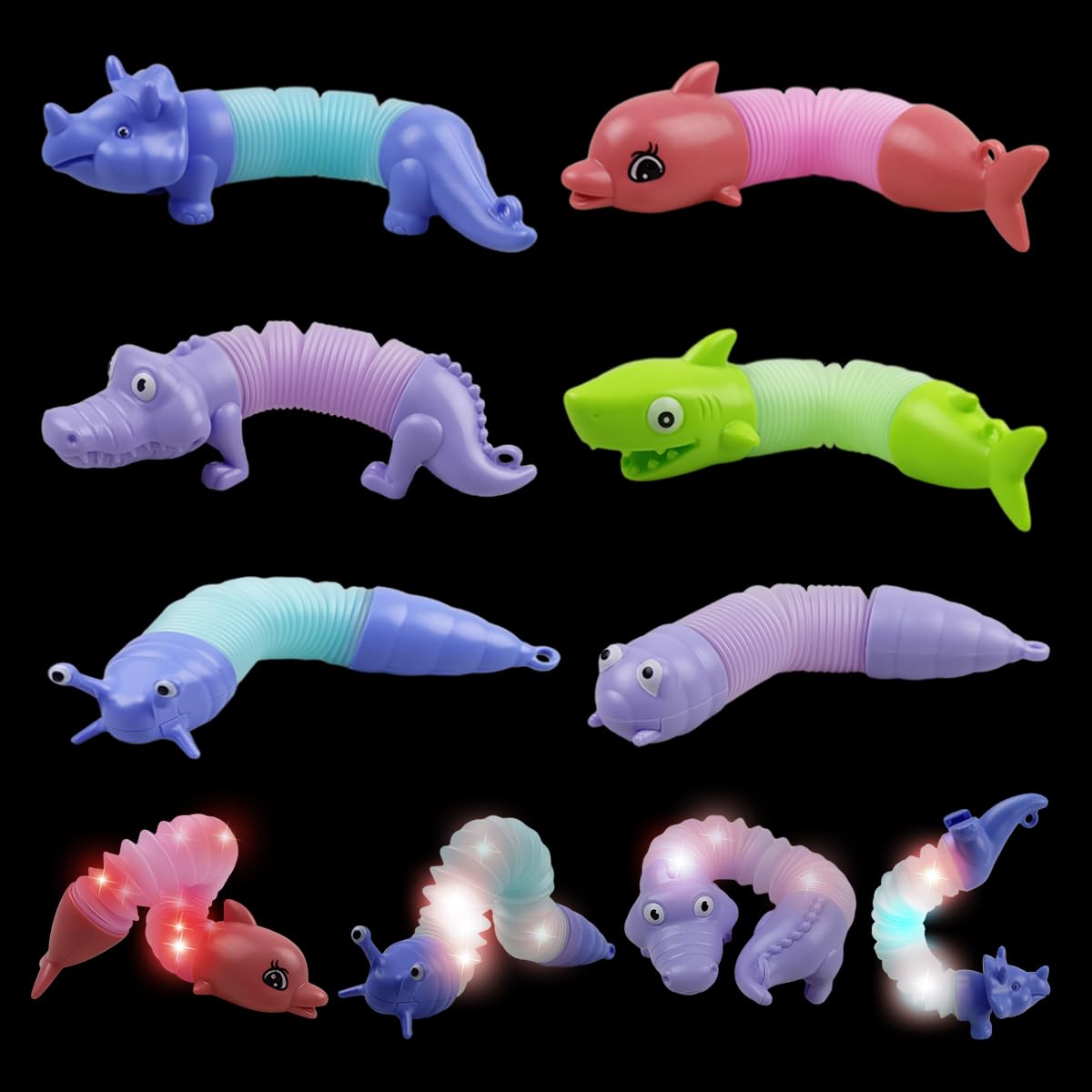 Brinquedo Sensorial Anditoy Light Up Animal Pop Tubes Para Crianças X6