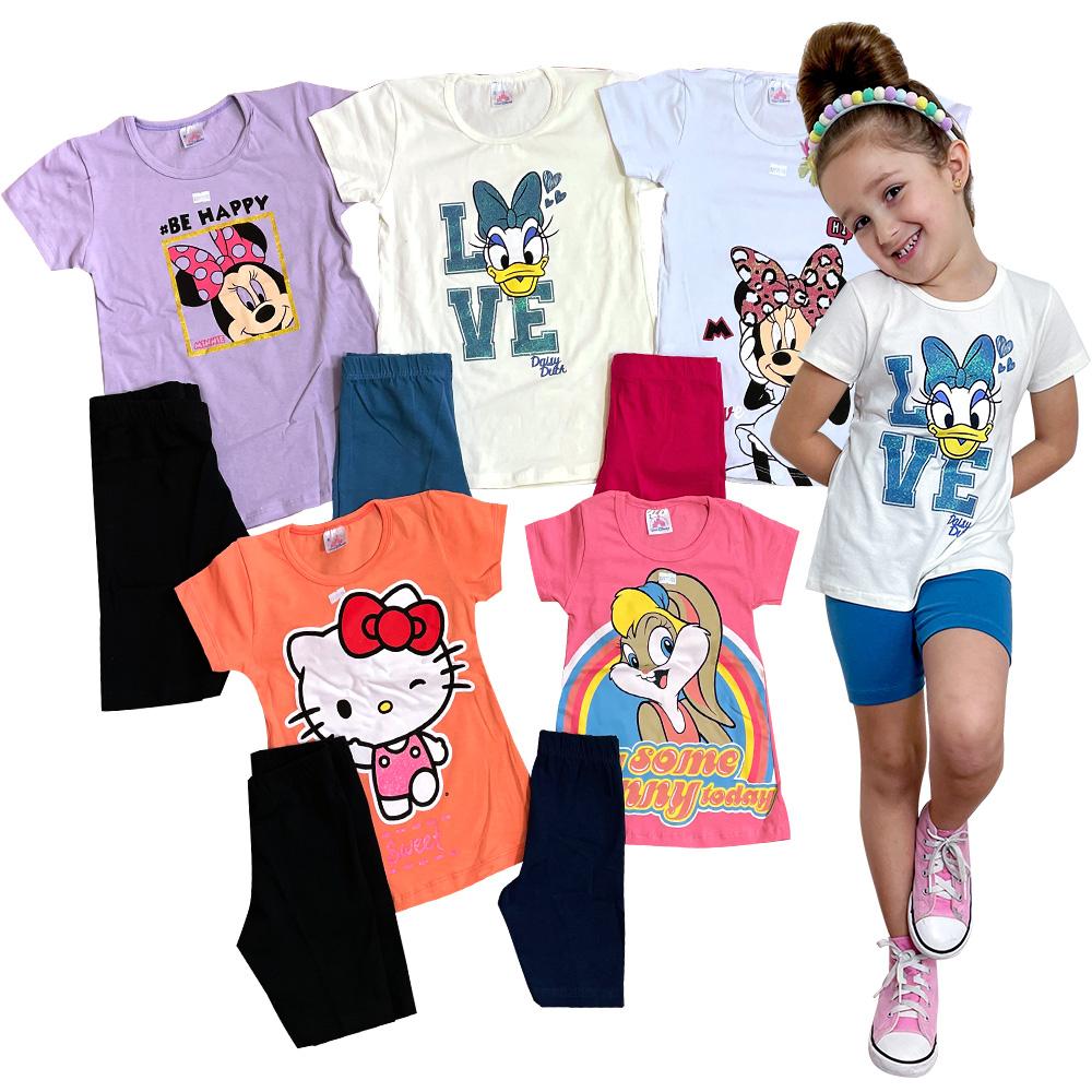 Kit 10 Peças De Roupas Menina Personagens Shorts E Camisetas - 10 - Sortido