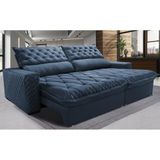 Sofá Retrátil E Reclinável 2,95m Molas Ensacadas Cama Inbox Spazus Com Bordado 3d Velusoft Azul