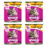 Kit Com 4 Ração Úmida Lata Whiskas Gatos Adultos Patê De Frango 290g