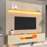 Painel E Rack Requinte 220 Impressão 3d Com Led Pés De Vidro Off White - Gelius