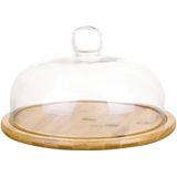 Suporte Para Bolo De Bambu Com Cúpula De Vidro Cake Dome De 20 Cm Cloche De Vidro