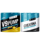 Kit Pré Treino V9 Pump 300g Maracujá Shark Pro + Creatina Monohidratada Sem Sabor 300g Shark Pro