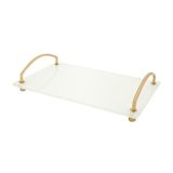 Bandeja Organizadora Bancada Vidro Branco 25x15 Alça Dourada Decorativa Aparador Casa Cozinha