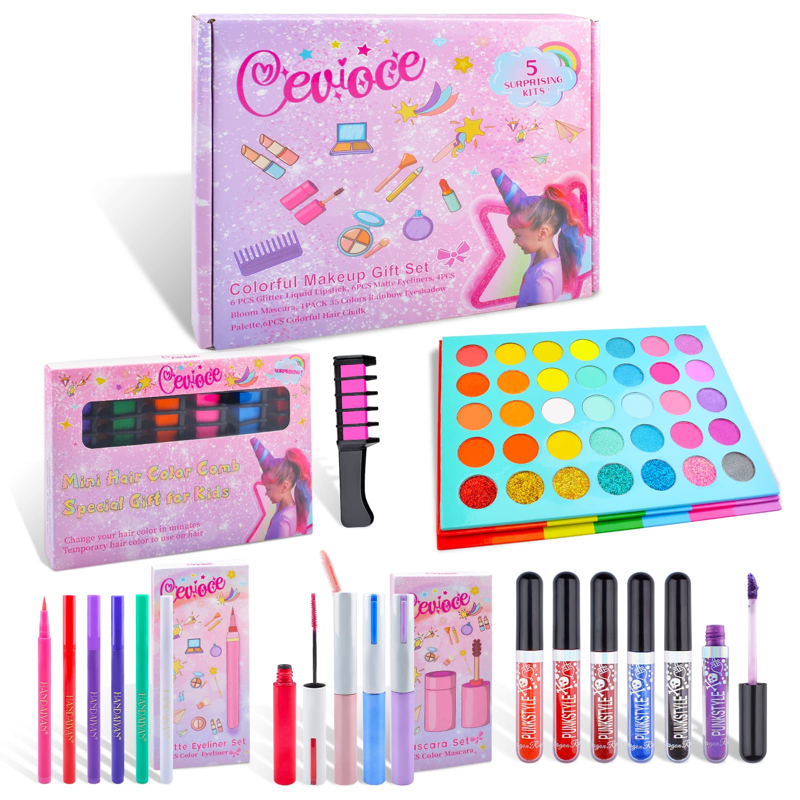 Kit De Maquiagem Cevioce Kids Para Meninas Com Paleta De Sombras Rainbow