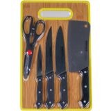 Kit Carnes E Legumes 6 Peças Com 4 Facas Tesoura E Tábua Preto