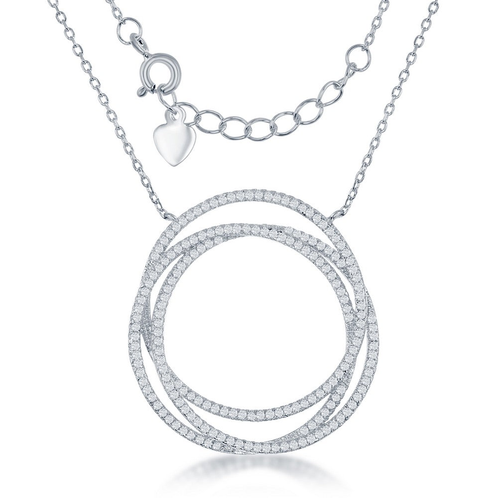 Prata Esterlina Triple Open Cz Circle Colar