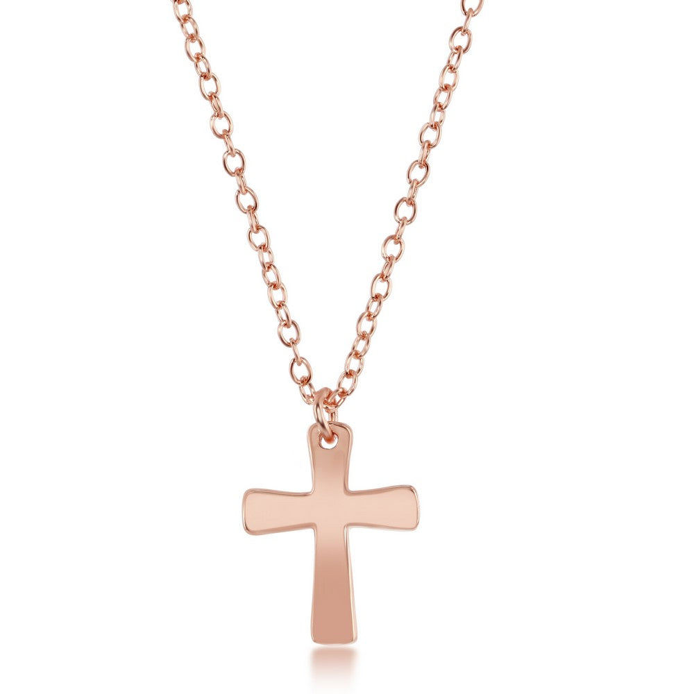 Prata Esterlina Rosa Ouro Banhado Cross Design Colar