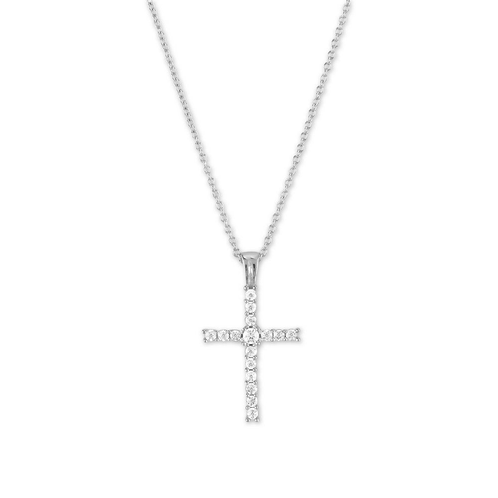 Prata Esterlina Micro Pave Cross Colar Pingente