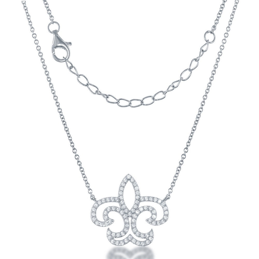 Prata Esterlina Open Cz Fleur De Lis Colar