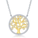 Prata Esterlina Redonda Cz Tree Colar - Banhado A Ouro