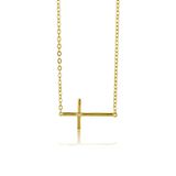 Prata Esterlina Ouro Sideways Cross Cz Colar