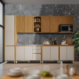 Cozinha Modulada 7 Peças 3 Aéreos 3 Balcões 1 Paneleiro 100% Mdf Nature Off White Michel Shop Jm