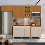 Cozinha Modulada 5 Peças 3 Aéreos Ripados 2 Balcões 100% Mdf Nature Off White Michel Shop Jm