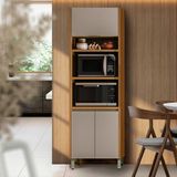 Paneleiro Torre Quente 3 Portas 2 Nichos Para Micro-ondas E Forno Nature Off White Dani Shop Jm