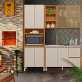 Cozinha Modulada 3 Peças 1 Aéreo Vidro Reflecta 1 Balcão 1 Torre Quente 100% Mdf Nature Off White Michel Shop Jm